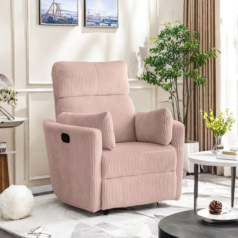 Sydell Upholstered Swivel Recliner, Pink