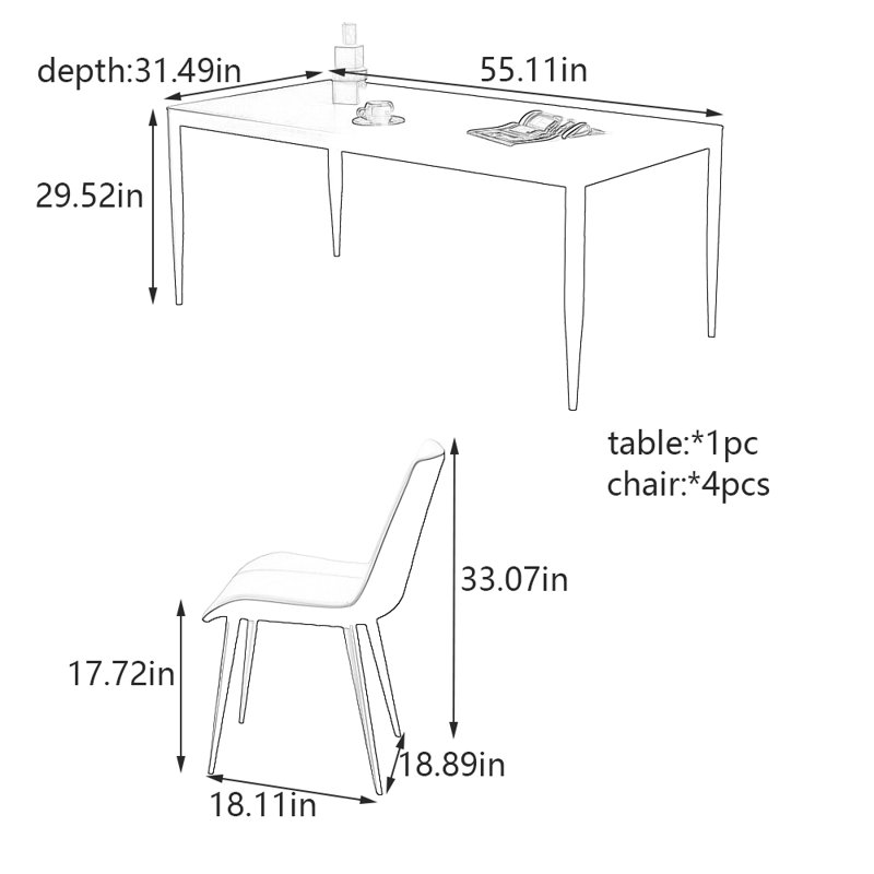 Ensemble de table de salle à manger et de chaises Pure Black Rock, H 29,52 po x L 55,11 po x l 31,49 po