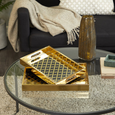 Dubon Plastic Mirrored Geometric Decor Gold Tray Set