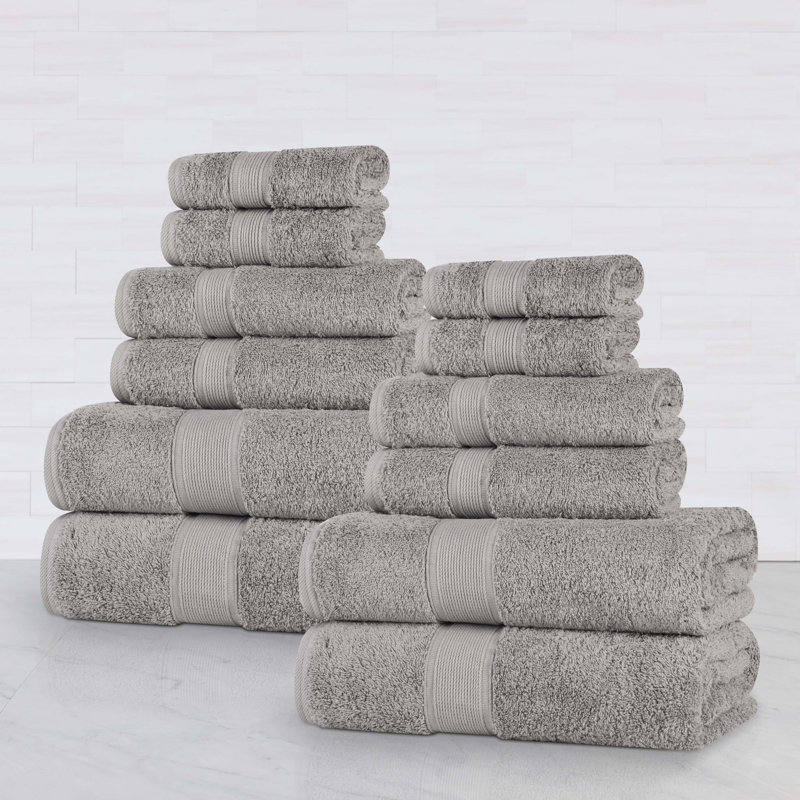 Ensemble de serviettes en coton biologique Lyndon, Argent, Ensemble de 12 pièces