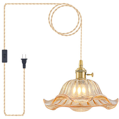 Luminaire suspendu à brancher avec verre fleur