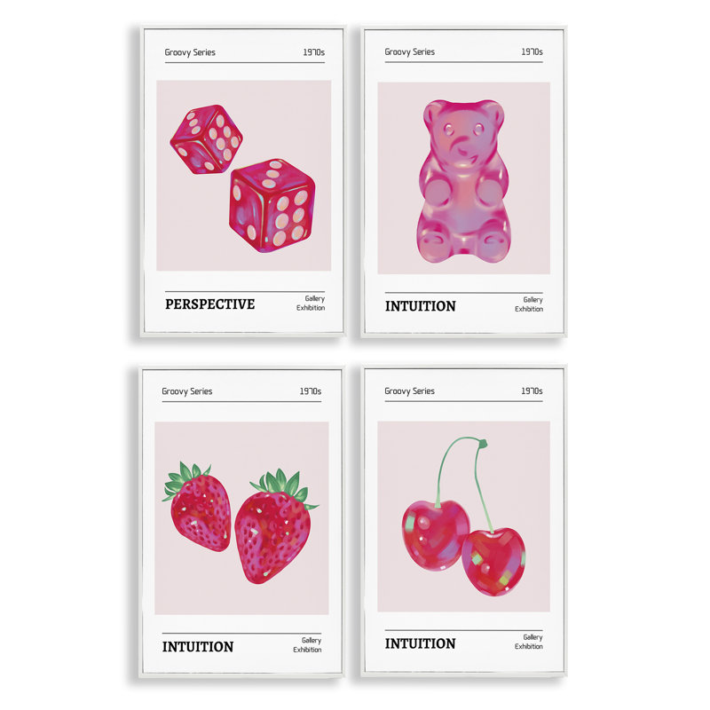 «Groovy Pink Gallery», ensemble de 4 impressions sur toile encadrées, design par LSR Design Studio, H 24 po x l 64 po