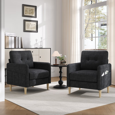 Ensemble de 2 fauteuils capitonnés en chenille avec poches de rangement George