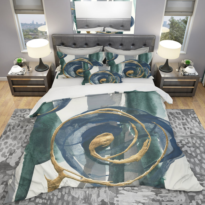 Ensemble de housse de couette moderne et contemporain en microfibre vert foncé