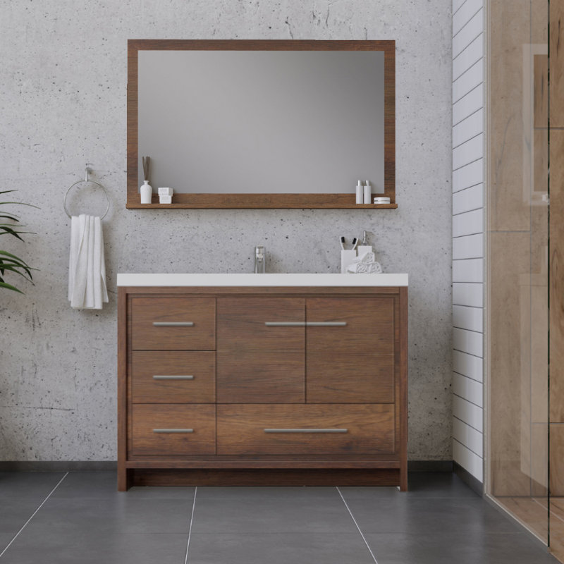 Ensemble de meuble-lavabo simple 41,9 po avec surface solide Taasi, Bois de rose