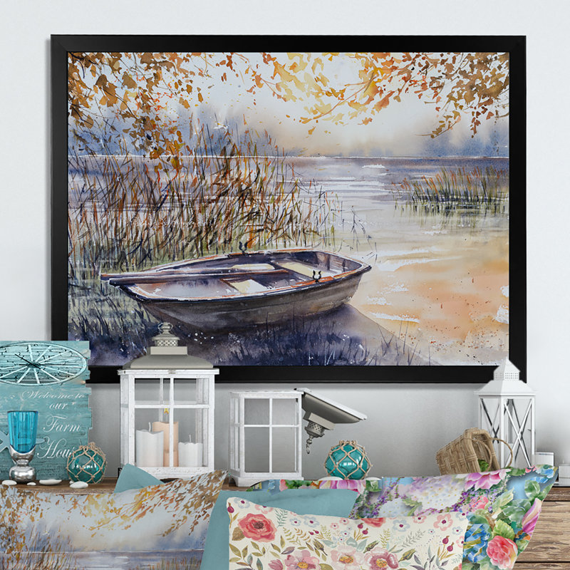 Bateau de pêche, reproduction d'art sur toile, paysage de rivière de pêche, H 30 po x l 40 po x P 1,5 po
