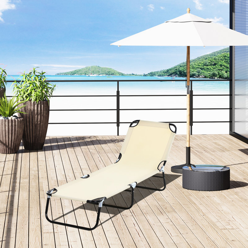 Beige Patio Chair With Construction And 5 Options Foldable Camping 5 Adjustable Heights