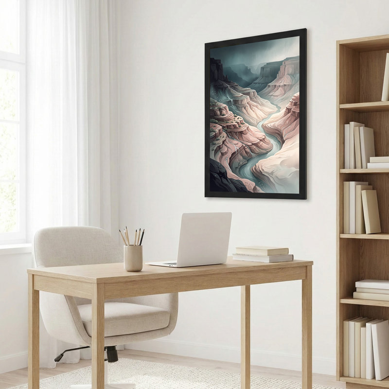 «Misty Canyon River Winding Through Layered Rock Cliff», art mural sur toile, 24"H x 16"W