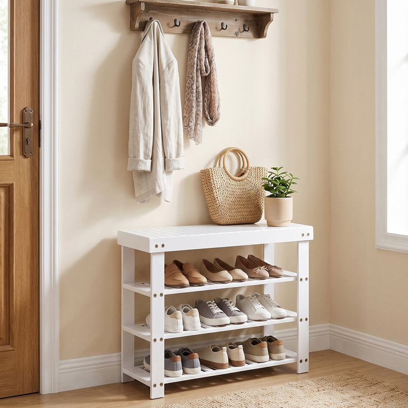 Étagère à chaussures à 3 niveaux, banc d'entrée, Blanc