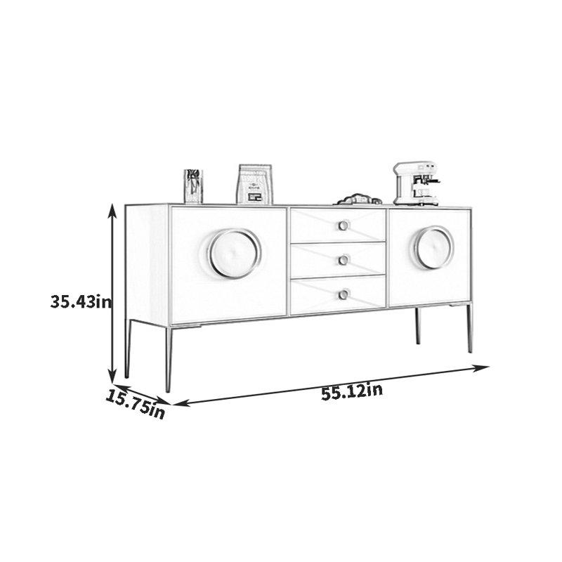 Buffet haut de gamme, H 35,43 po x l 55,12 po x P 15,75 po, Blanc