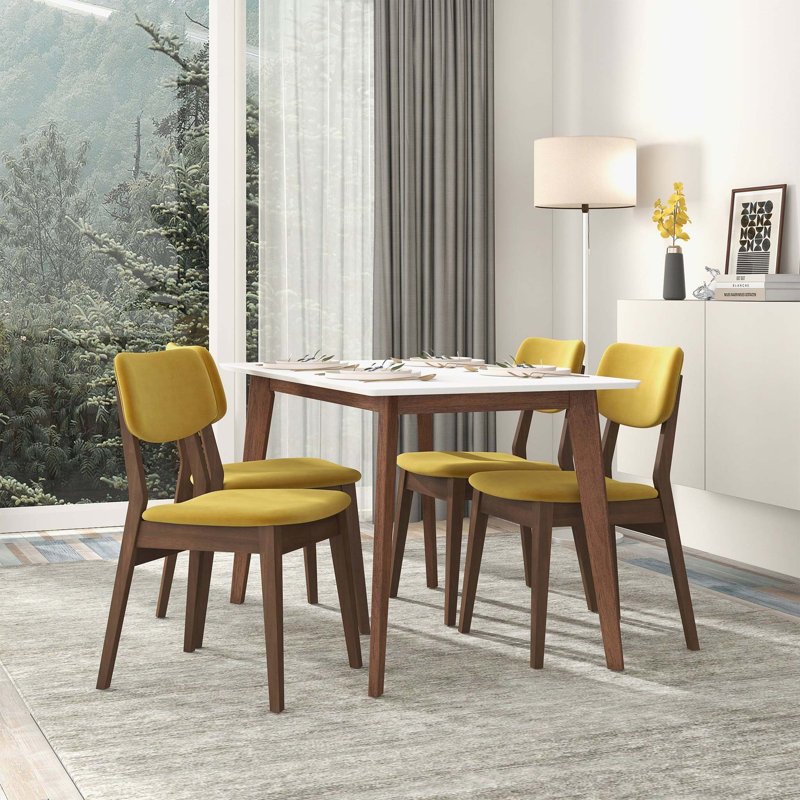 Ensemble de 2 chaises d'appoint à dossier solide en velours jaune foncé Carlos