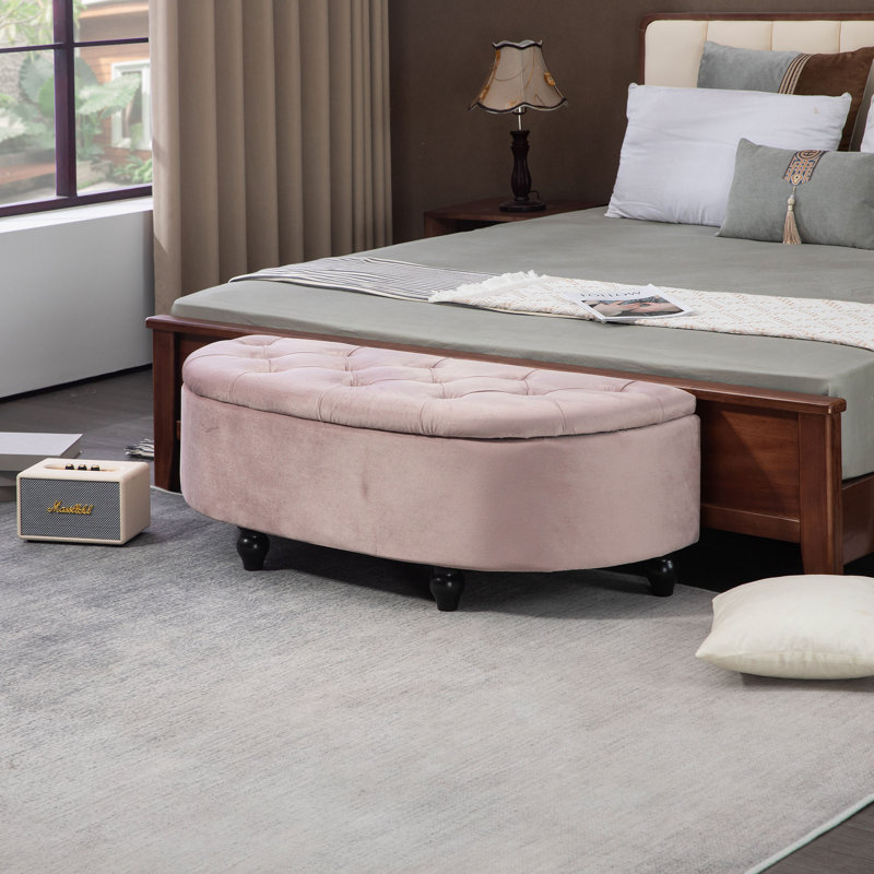 Uyen Polyester Blend Upholstered Storage Bench, Pink
