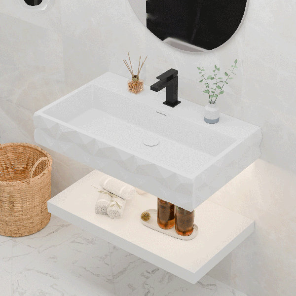 Gesipor 32"x19" Wall-Mount Stone Resin Bathroom Sink Rectangular Solid ...