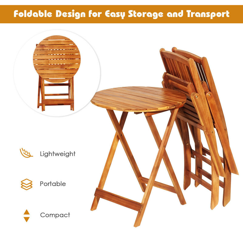 Acequia 2 - Person Acacia Solid Wood Patio Dining Set Round Table with Cushions Included, Beige