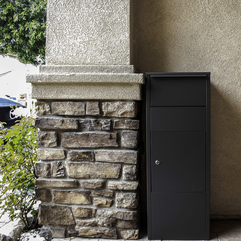 Large Porch Locking Parcel Box - Gray Steel, Secure, 13"X6" Slot, 10.5"X15.4"X41.5", 34 Lb, Effortless Install Manual Steel Locker Secure For Porch, Easy Answers