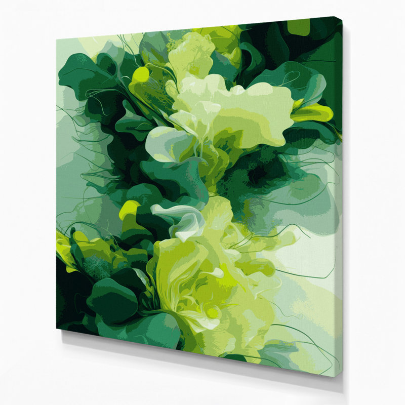 Abstrait paysage 45, art mural sur toile verte, H 32 po x l 32 po