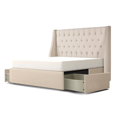 Tufted Upholstered Low Profile Storage Platform Bed with Drawers