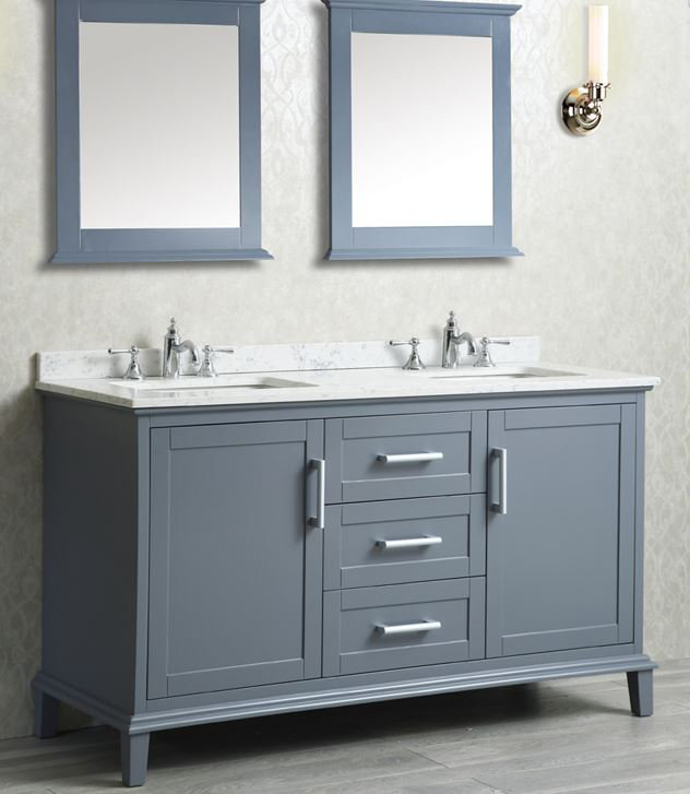 Ensemble de meuble-lavabo de salle de bain double 60 po avec miroir Sunderland