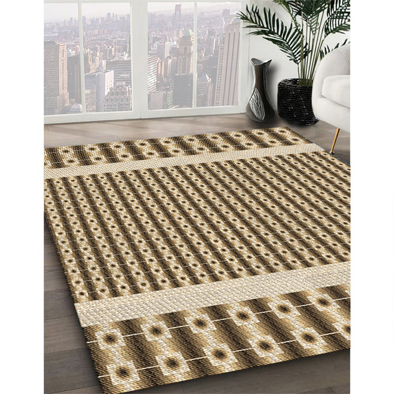 Tapis brun tissé à la machine, Rond 8 pi