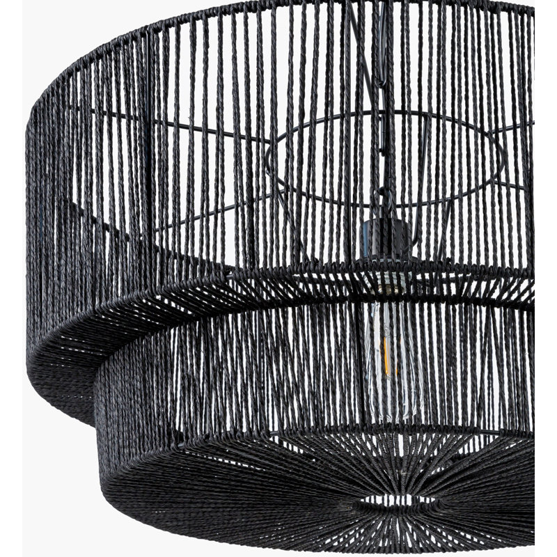 Luminaire suspendu tambour 1 lumière Devonya, Papier de sable noir, H 83 po x l 25 po x P 25 po