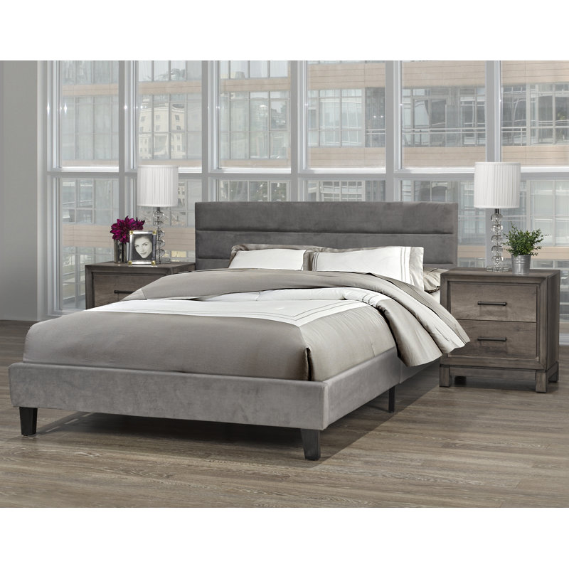 Upholstered Platform Bed, Queen, Charcoal Gray