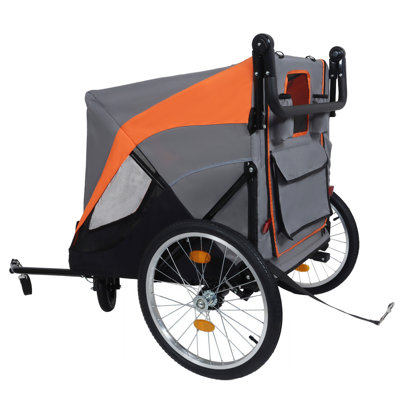 2-in-1 Bike Trailer & Push Cart for Pets - Detachable Bike Hitch & Push Handle Included - Quick Release Wheel, Internal Leash, Dual Cup Pockets and Underneath Storage Bag,Holds Pets Up to 100 lbs