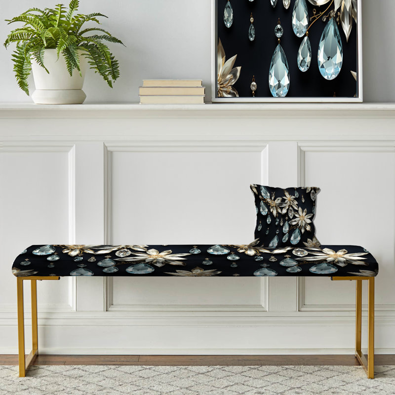 Lustre en cristal motif élégant - banc rembourré en marbre doré