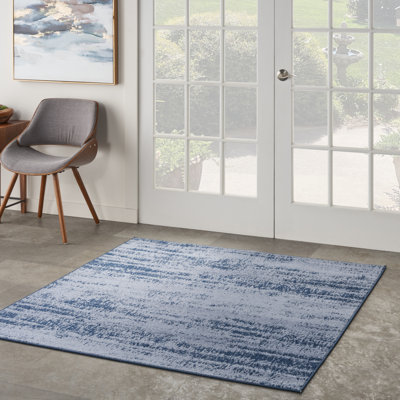 Tapis intérieur / extérieur bleu / denim en chenille tissé à la machine