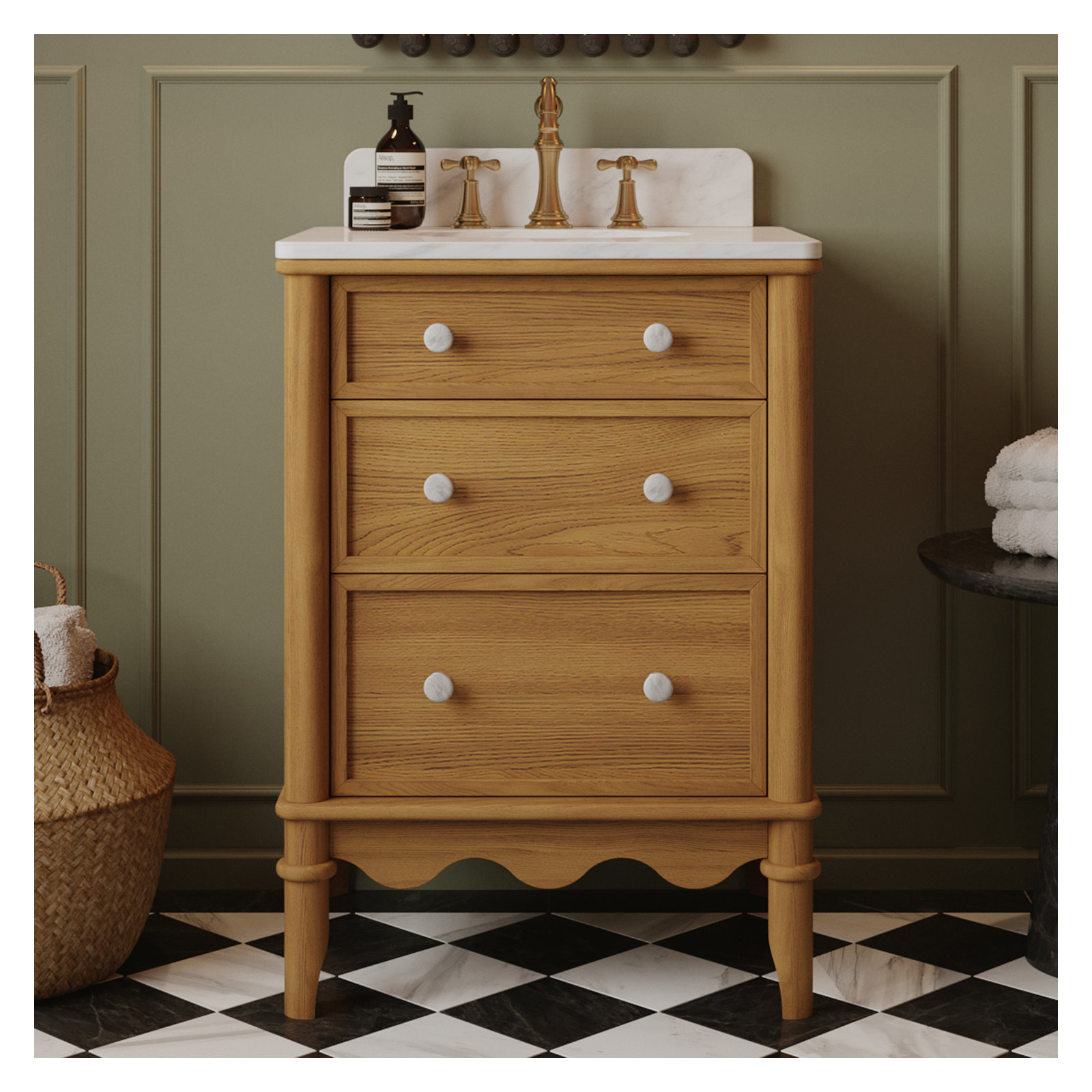 Juliette Bathroom Vanity, Enhanced Natural Oak, 34" H x 24" W x 20" D