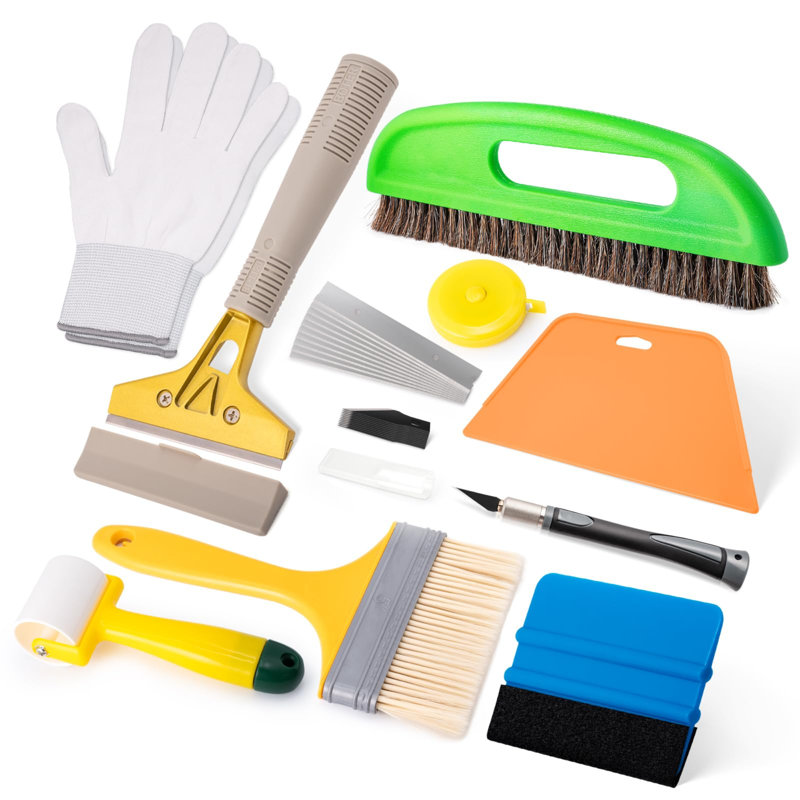 Peel and Stick Wallpaper & Vinyl Installation Tool Kit – Smooth Bubble-Free Scratch-Free, with Smoothing Brush, Seam Roller, Paste Brush, Squeegees, Exacto Knife (10 Blades), Vinyl Gloves