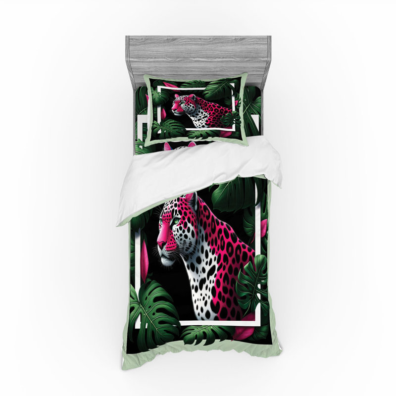 Ensemble de literie léopard Ambesonne et émeraude magenta et noir, Housse de couette simple très longue + 2 pièces