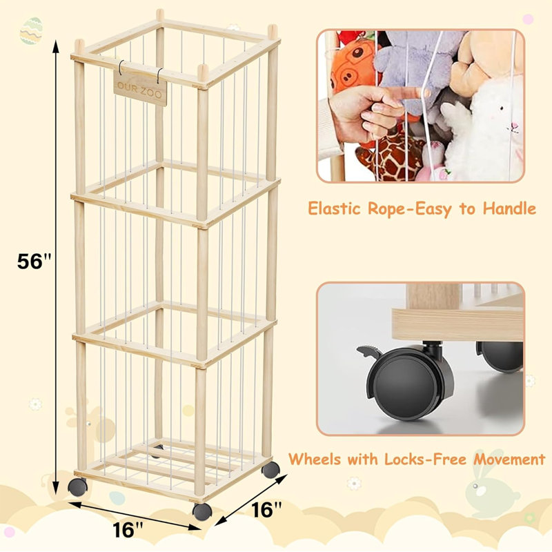 Organisateur de rangement pour peluches de 56 pouces avec roulettes
