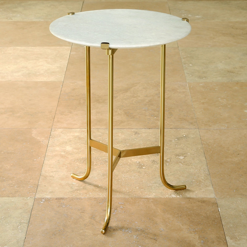 Plie Table-Brass/White Honed Marble, Polished Brass/White Honed Marble