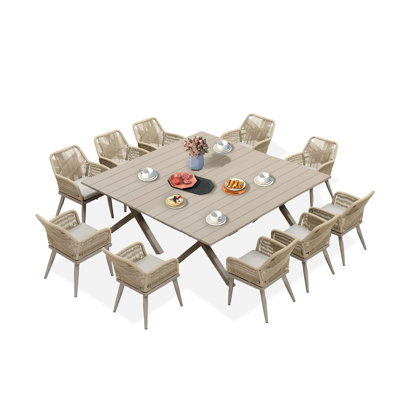 10‑Person Wicker Outdoor Patio Dining Set, Rectangular Table with Cushions