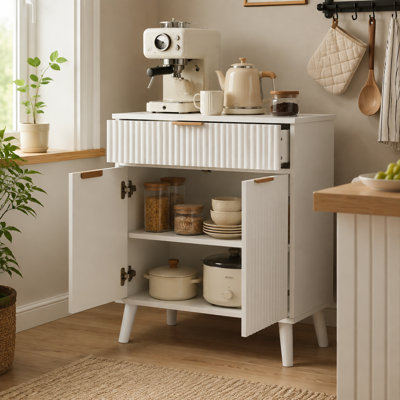 Armoires d'appoint 1 tiroir et 2 portes, armoire buffet avec pieds en bois massif pour la cuisine, le vestibule et le salon