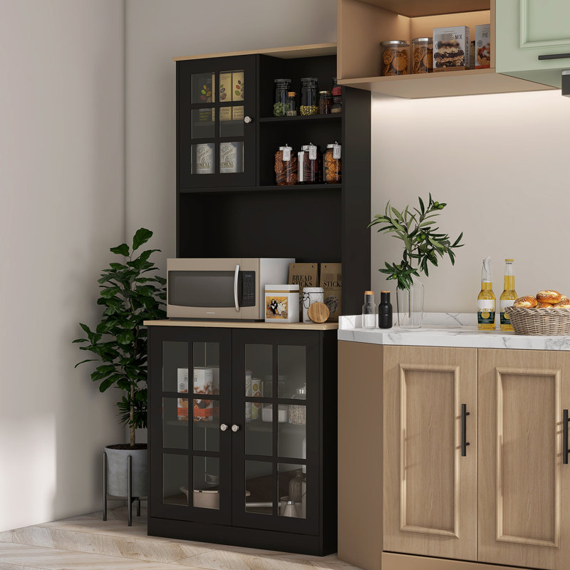 Armoire de salle de jeu 72 po, noire, avec grand comptoir, tablettes réglables pour les armoires de cuisine