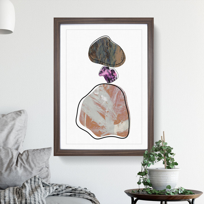 Trio of Rocks - Picture Frame Graphic Art, Walnut, 90cm H x 65cm W x 2cm D
