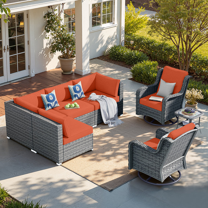 Ensemble de conversation modulaire avec coussins, Orange / rouge, Non