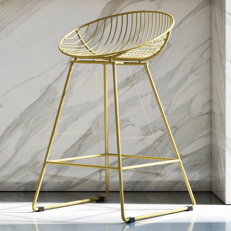 Counter Stool with Metal Frame, Brushed Brass Gold