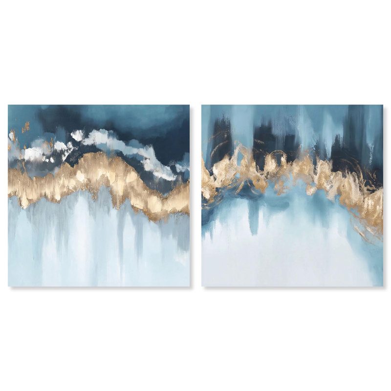 «Serene Abstract Duet», reproduction d'art sur toile, ensemble d'art abstrait côtier par Art Remedy, galerie tendue, 30 x 30