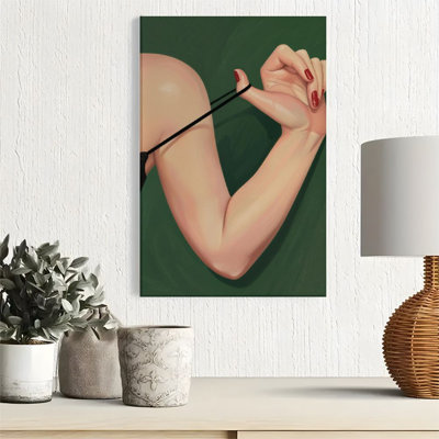 1pc Framed Canvas Wall Art Prints Poster, Close-up of a woman's arm, with red nails and black thin straps, in a surrealist oil painting style Art Posters Canvas Print Painting for Living Room Bedroom Office Bathroom Dorm Home Decor, Ready To Hang