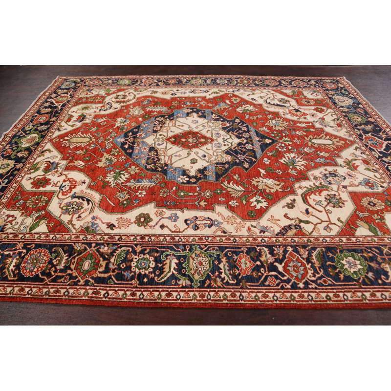 Tapis décoratif en laine de conception unique 8 pi x 9 pi 6 po noué à la main New Age Heriz Serapi