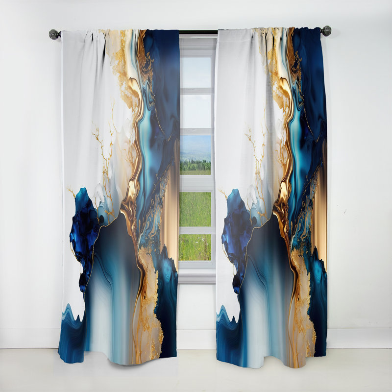Abstract Geode Gold And Blue Marble I - Modern Curtain - Velvet Room Darkening - 1 panel, 52" W x 84" L