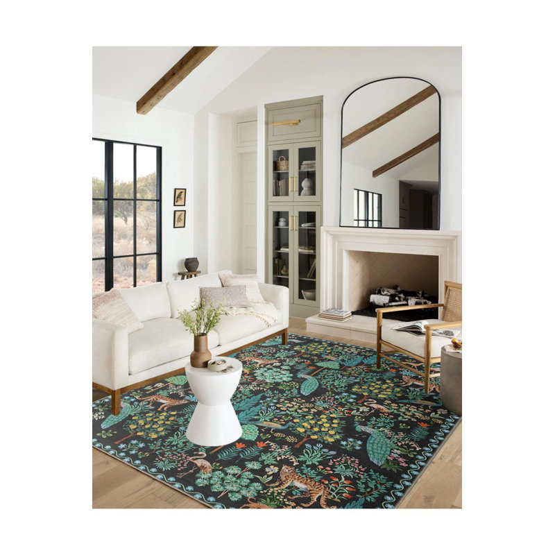 Tapis tissé multicolore lavable floral
