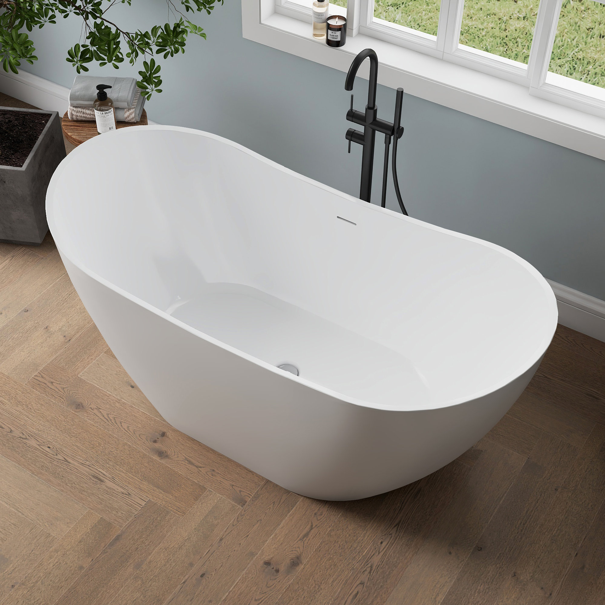 Tidal 60'' Acrylic Freestanding Tub Freestanding Soaking Bathtub, White