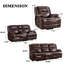 Ensemble de salon inclinable en cuir véritable de luxe 3 pièces Alverez avec porte-gobelets, rangement et massage chauffant et USB