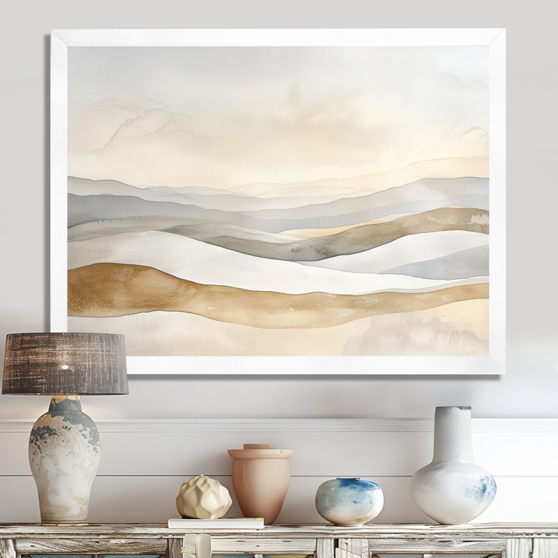 Ondulation douce et blanche du littoral - Tableau encadré minimaliste, H 16 po x l 32 po, White Picture Framed