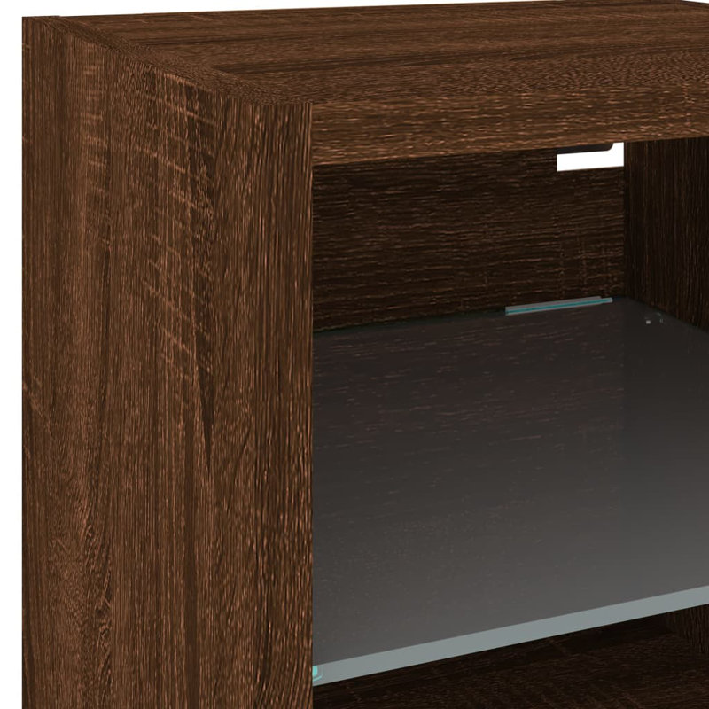 vidaXL Bedside Cabinet with LED Lights Storage Side Table Floating Nightstand, Brown Oak