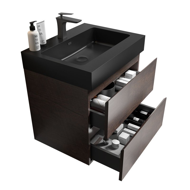 Meuble-lavabo avec lavabo Alice, 24", Noyer, Noir