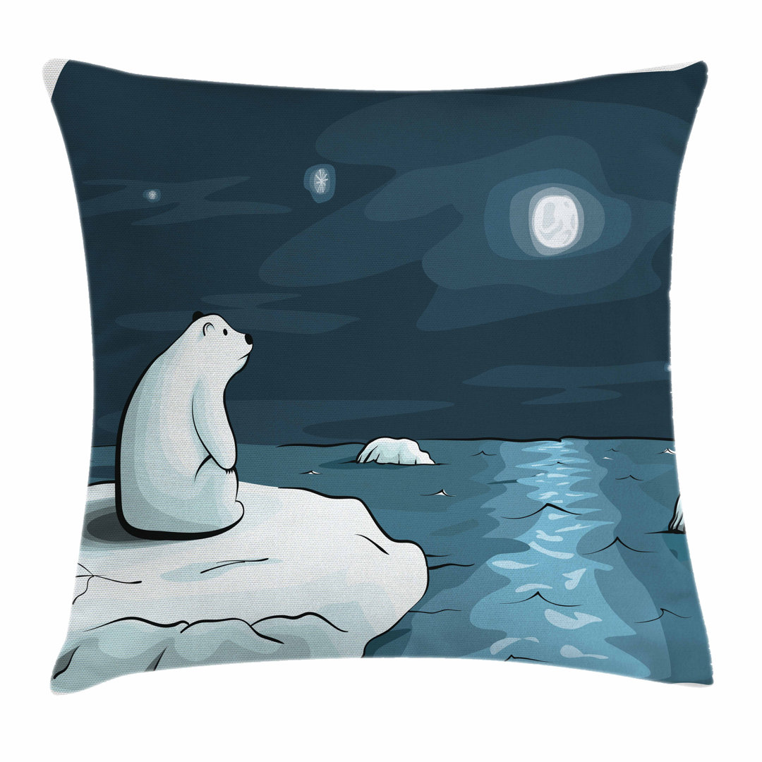 Kissenbezug, Eisbär-Mond-Karikatur, Winter, Blau Weiss